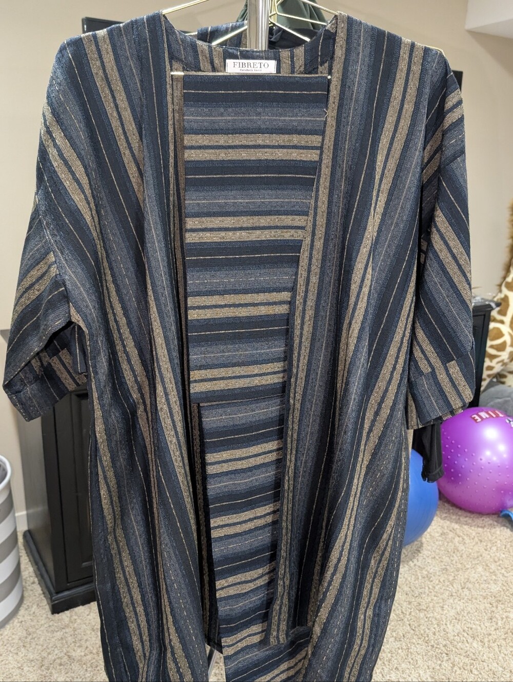 Fibreto Striped Open Front Duster - Navy & Metallic Gold